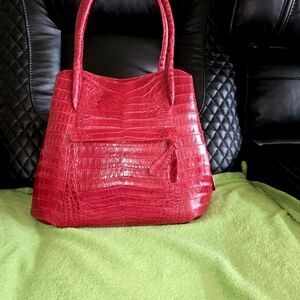 Nancy Gonzalez Cherry Red Crocodile Shoulder Bag Tote
